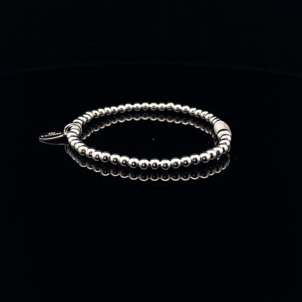 925 Sterling Silver Beaded Stretch Stacking Bracelet MOP Letter Initial V - Picture 6 of 6